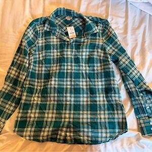 J. Crew Teal and White Plaid Button-Down Shirt